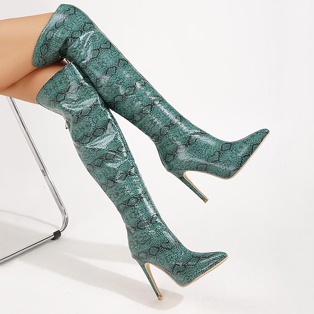  foreign trade european and american pointed toe stiletto boots women's 2022 autumn and winter new high boots over the knee back zipper snakeskin boots