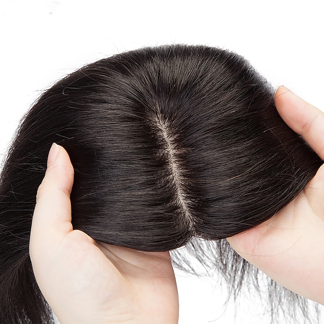  Wszystko Włosy naturalne remy Tupeciki Prosta W 100% ręcznie wiązane Damskie / Człowiek splot / Naturalna linia włosów Dzienne zużycie