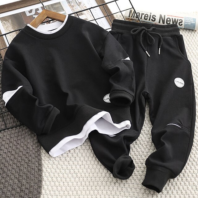  Jongens 3D Effen Kleur Set met capuchon en joggingbroek Kledingset Lange mouw Herfst Winter Dagelijks Casual Kinderen 4-13 jaar Vakantie Normale pasvorm