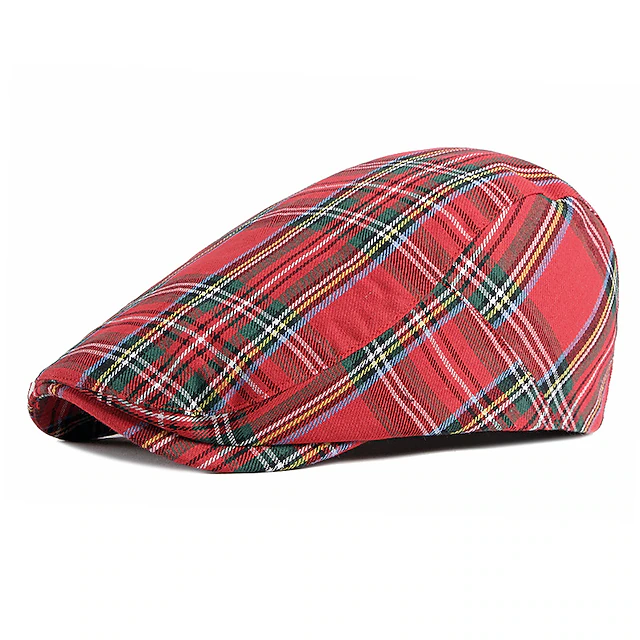 Men's Flat Cap Red Navy Blue Polyester Adjustable Buckle Print Simple 1920s Fashion Holiday Street Dailywear Weekend Plaid Portable Comfort Fashion 8