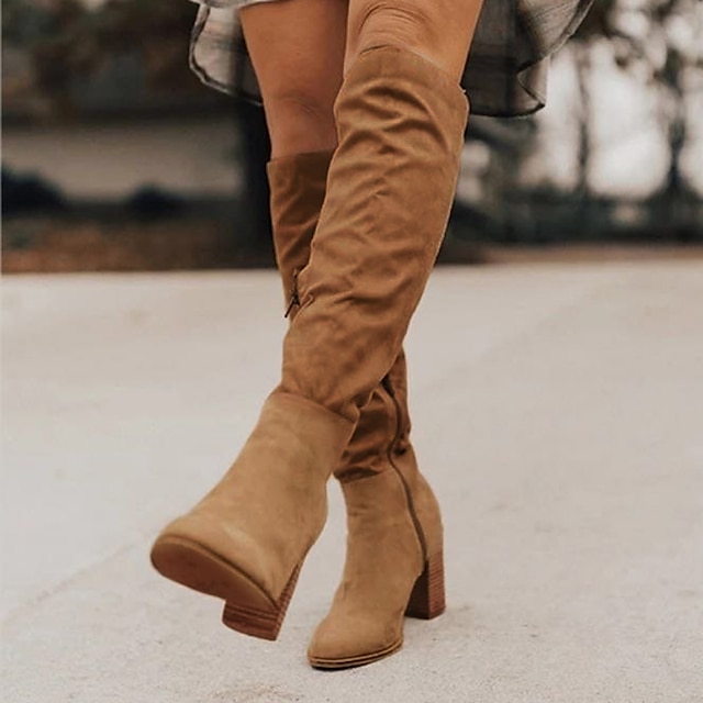  Women's Boots Daily Slouchy Boots Knee High Boots Winter Block Heel Chunky Heel Round Toe Synthetics Zipper Solid Color Almond Black Brown