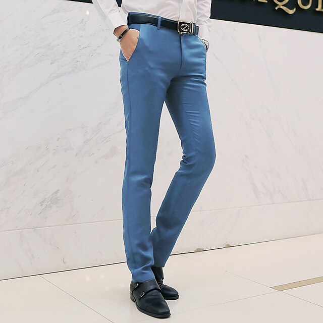 Men's Dress Pants Trousers Zipper Plain Wedding Party Work Business ...