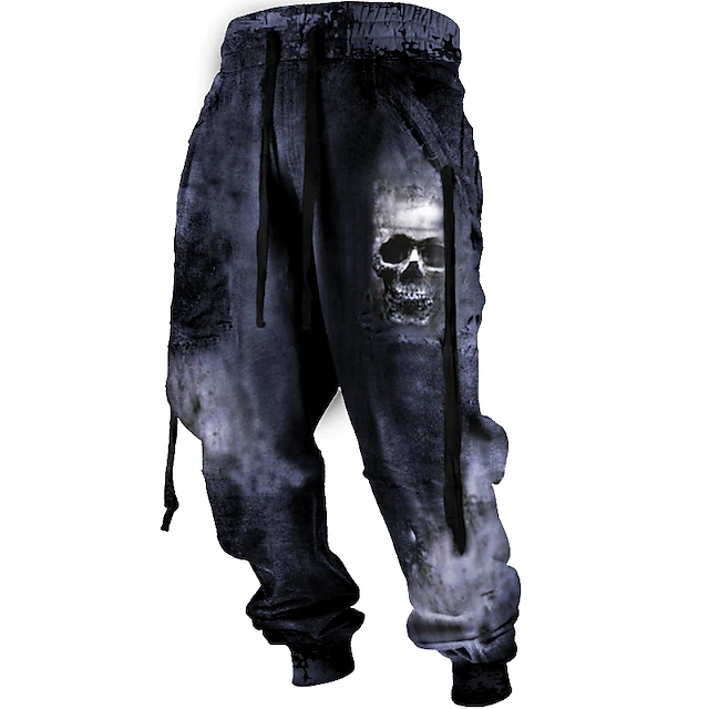 Men's Cargo Pants Sweatpants Joggers Trousers Drawstring Side Pockets Ribbon Graphic Skull Comfort Breathable Casual Daily Streetwear Cotton Blend Terry Sports Fashion Black Brown Micro-elastic4