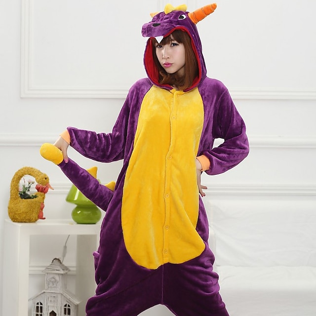  Kid's Adults' Kigurumi Pajamas Nightwear Dragon Character Onesie Pajamas Flannel Cosplay For Men and Women Boys and Girls Carnival Animal Sleepwear Cartoon