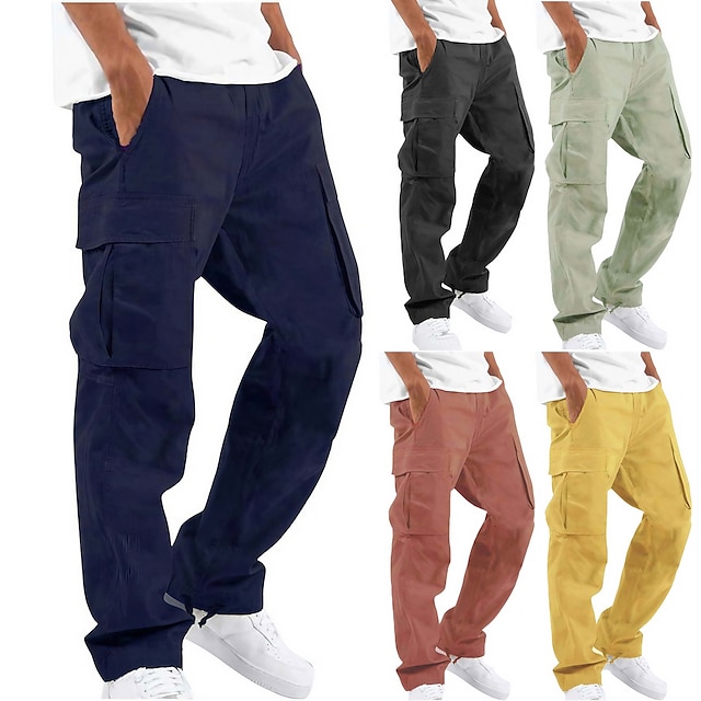  Men's Cargo Pants Cargo Trousers Trousers Drawstring Elastic Waist Multi Pocket Plain Comfort Breathable Casual Daily Fashion Streetwear Black Light Green