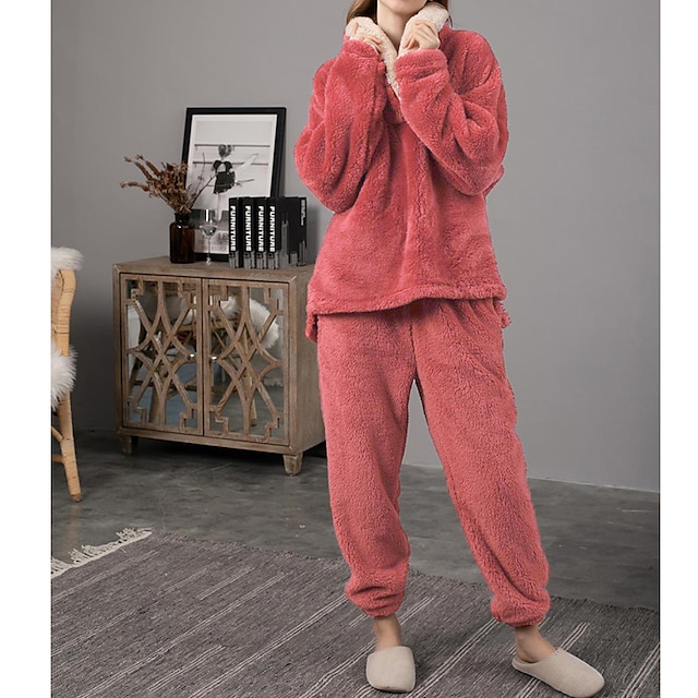 Women's Pajamas Sets Nighty Pure Color Plush Fashion Comfort Home ...