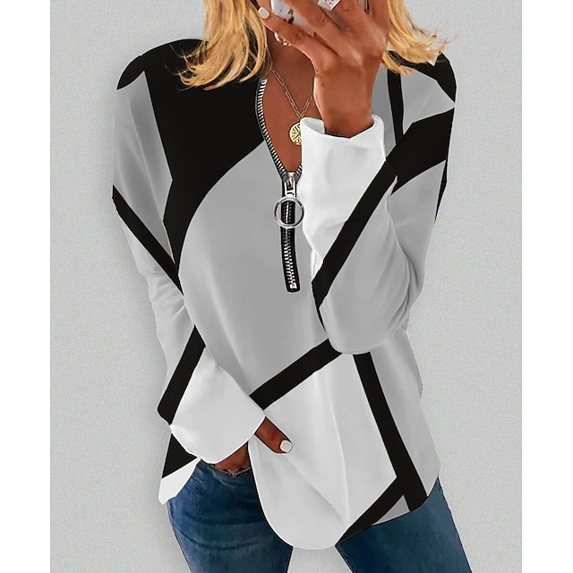 Women's Plus Size Zip Up Sweatshirt Sweatshirt Pullover Graphic Color ...