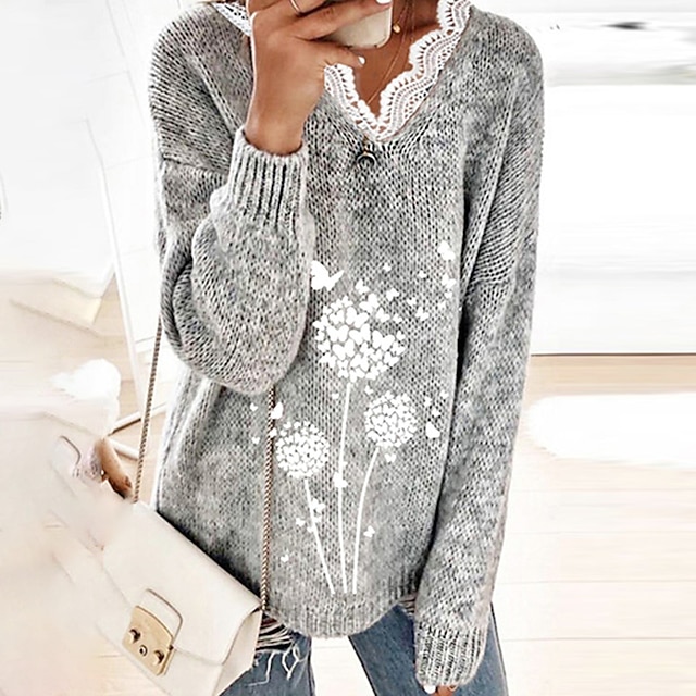  Women's Pullover Sweater Jumper Crochet Knit Knitted Lace Trims V Neck Butterfly Outdoor Daily Stylish Casual Winter Fall Blue Yellow S M L