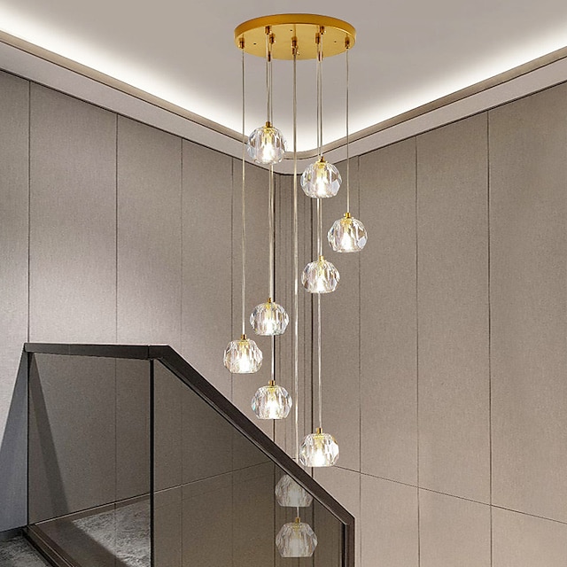  Kronleuchter LED-Kristall 10-Licht 35 cm Unterputzleuchten Wendeltreppe langer Kronleuchter Villa Treppenlicht Duplex-Kronleuchter 10-120 V / 220-240 V / g9