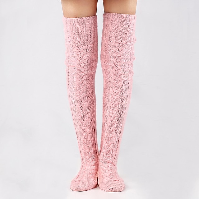  Calcetines tejidos hasta el muslo para mujer, calcetines extra largos de invierno, calentadores de piernas por encima de la rodilla, calcetines de lana para el suelo