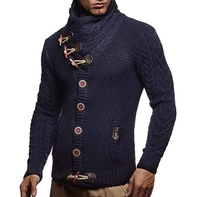 Men's Sweater Cardigan Cropped Sweater Knit Regular Knitted Turtleneck ...