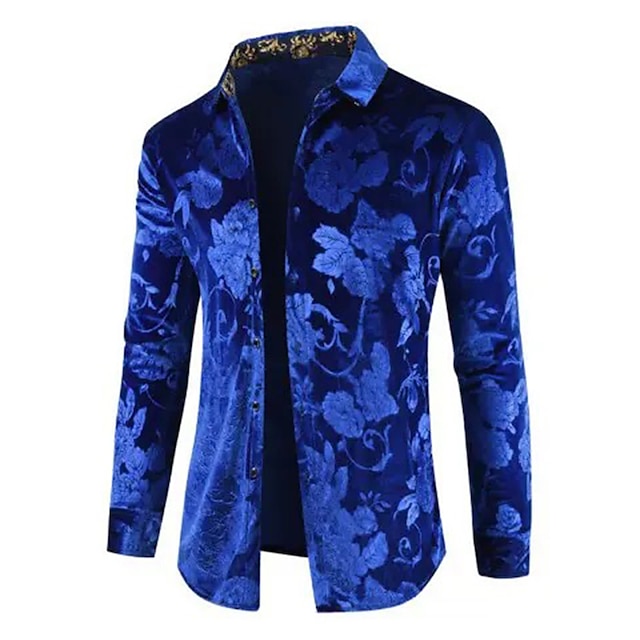  Herr Blommig Skjorta Långärmad Mode Designer Ledigt Utomhus Ledigt Helgdag Höst vinter Nedvikt Mönster Button-Down Rubinrött Marinblå Blå Purpur Grön