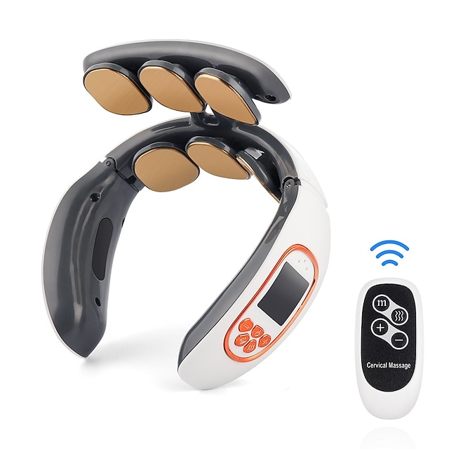  6-Zone Heating Neck Massager with Heat Deep Kneading Massage for Pain Relief Remote Control 4 Mode 15 Levels Electric Impulse 42C Hot Compress Therapy of Intensity Rechargeable Use at Home Office