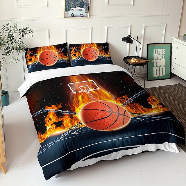  3d sengetøy sport basketball baseball print dynetrekk sengesett dynetrekk med 1 print print dynetrekk eller trekk， 2 putevar for dobbel/dronning/konge