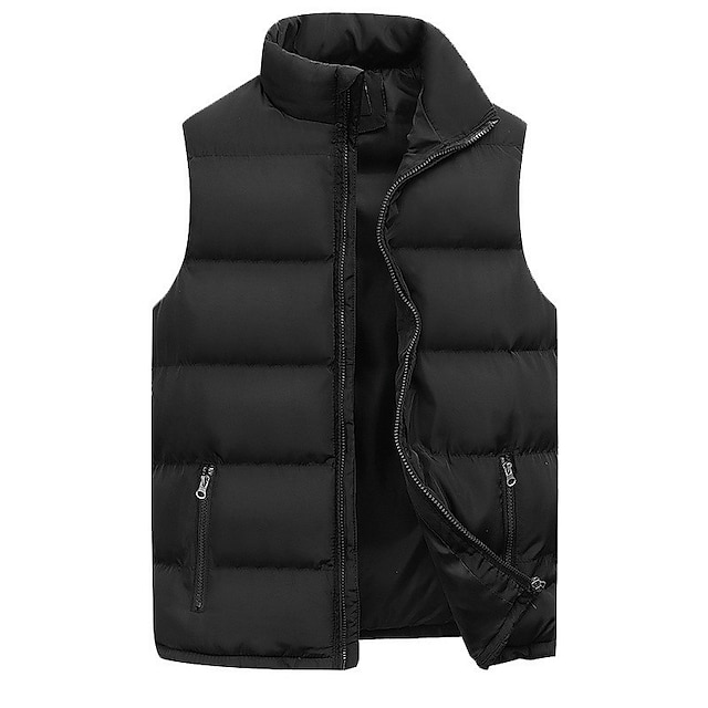 Men's Puffer Vest Gilet Hiking Winter Polyester Windproof Warm Solid ...