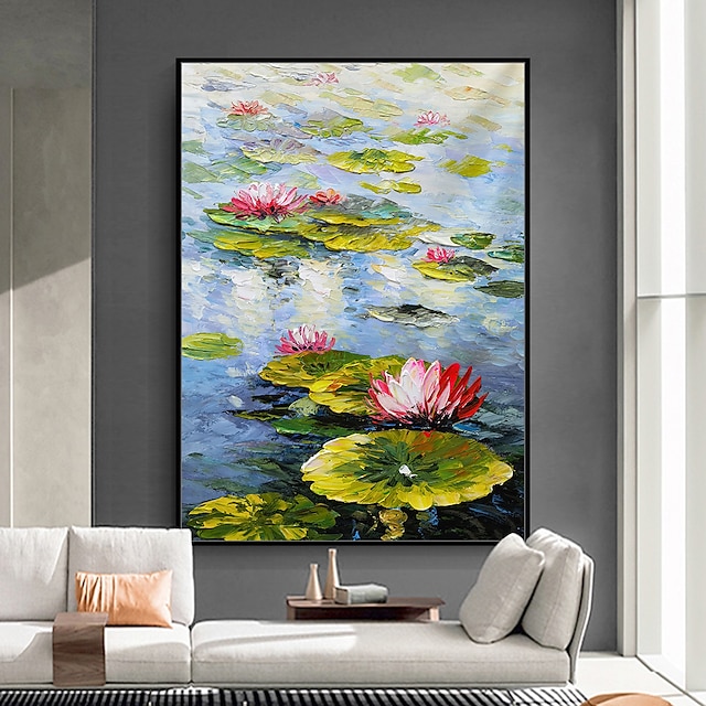  Mintura Handmade Water Lily Oil Paintings On Canvas Wall Art Decoration Modern Abstract Picture For Home Decor Rolled Frameless Unstretched Painting