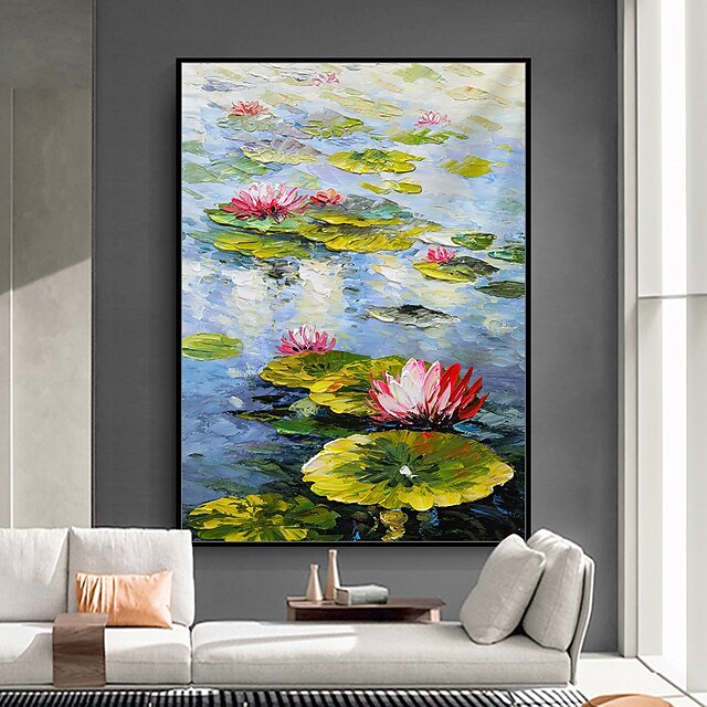 Mintura Handmade Water Lily Oil Paintings On Canvas Wall Art Decoration Modern Abstract Picture For Home Decor Rolled Frameless Unstretched Painting 9