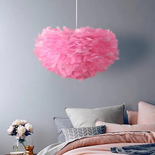  светодиодный подвесной светильник, шнур для спальни со страусиным пером, регулируемый, 3000-6000k, 30 см, люстра из перьев, романтический декоративный подвесной потолочный светильник для спальни для девочек