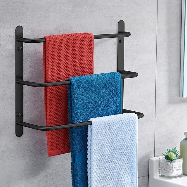  barra de toalha de banheiro prateleira de banheiro multicamada contemporânea aço inoxidável polido barra de toalha de 3 camadas montada na parede 45/60 cm