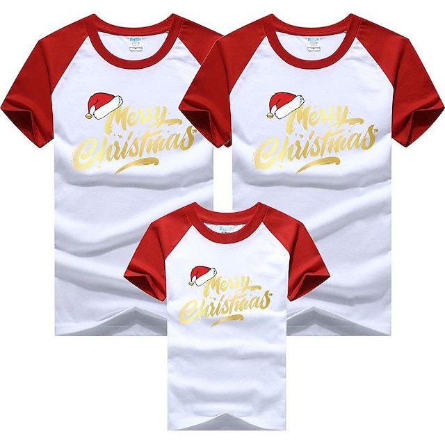  Family T shirt Cotton Letter Casual Black Red Blue Short Sleeve Daily Matching Outfits
