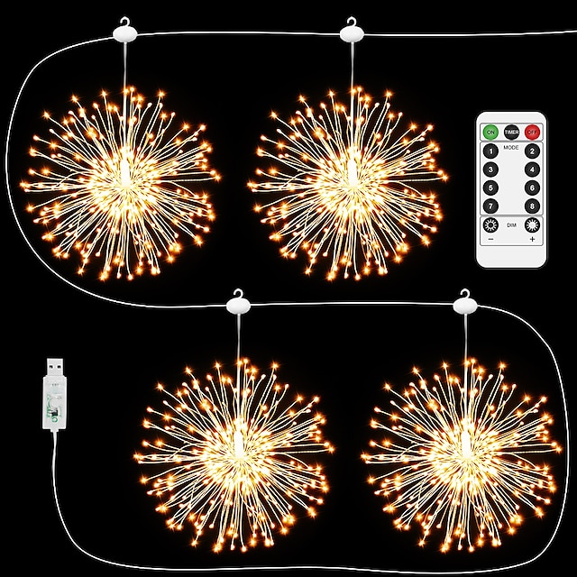  Feuerwerk Lichterketten 480 LEDs Weihnachtslicht im Freien wasserdichte USB-betriebene Fernbedienung Garten Urlaub Hochzeit Weihnachtsfeier Heimdekoration