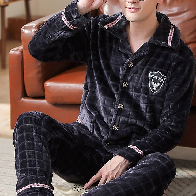  Herr Pyjamas Vardagsklädsel Uppsättningar Ren färg Grundläggande Mode Komfort Hem 