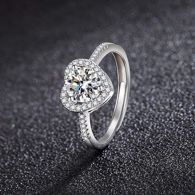  Gyűrű Esküvő Mértani Ezüst Strassz S925 ezüst Szív Stílusos Egyszerű Luxus 1db / Női / Nyissa meg a gyűrűt / Egy fülbevaló / Állítható gyűrű