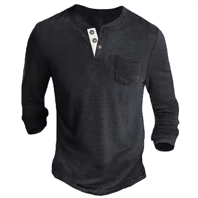 Men's Henley Shirt Tee Long Sleeve Shirt Plain Henley Casual Holiday