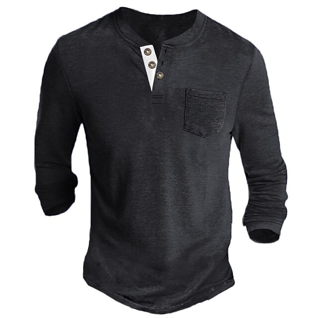Men's Henley Shirt Tee Long Sleeve Shirt Plain Henley Casual Holiday