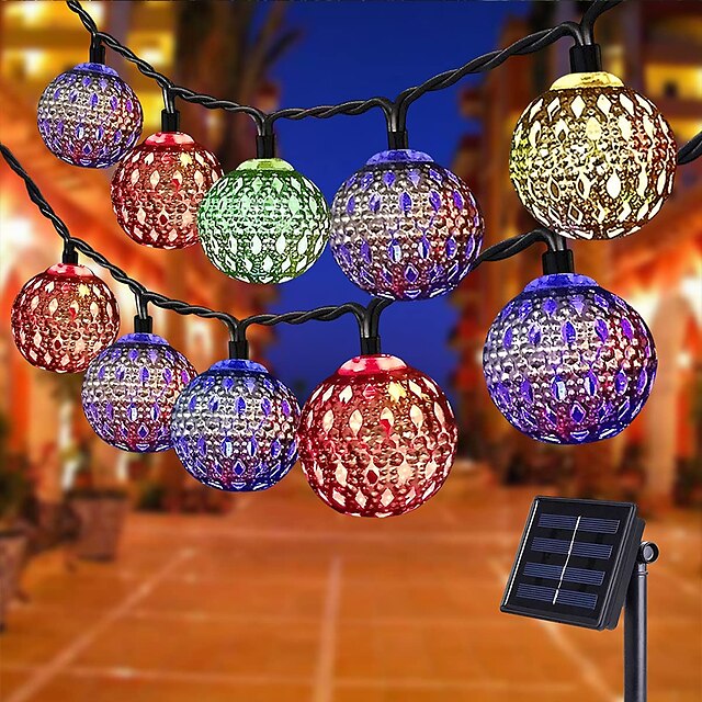 Solar Moroccan String Lights LED Globe Fairy Lights Outdoor Waterproof ...