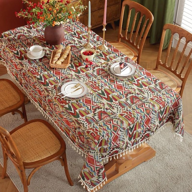 Farmhouse Tablecloth Boho Cotton Linen Table Cloth Bohemian Table Decor