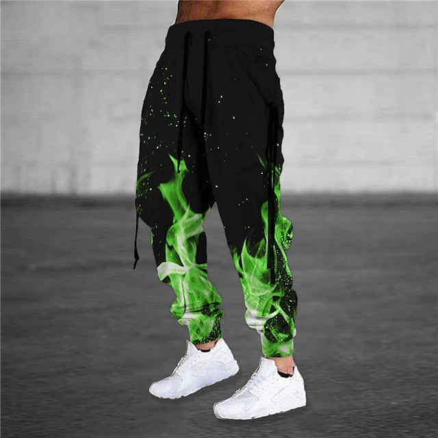  Men's Sweatpants Joggers Trousers Drawstring Elastic Waist 3D Print Graphic Prints Flame Comfort Sports Outdoor Casual Daily Cotton Blend Terry Streetwear Designer Blue Orange Micro-elastic