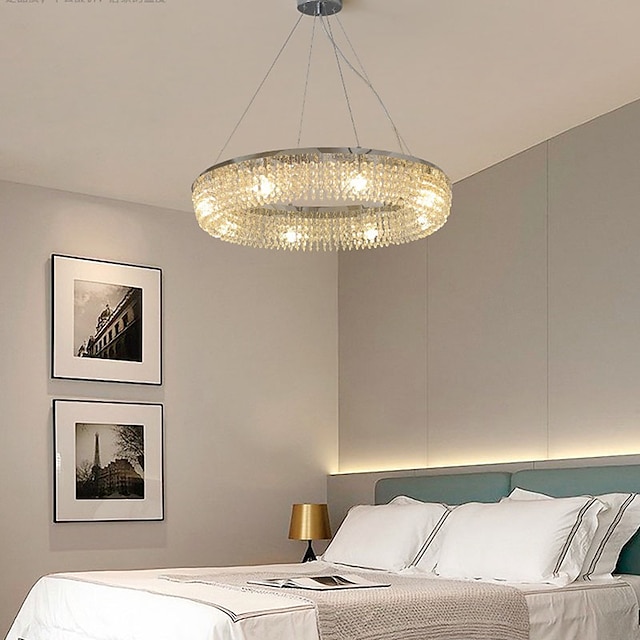  Lampes suspendues à LED, lampes suspendues à anneau à 6 lumières, lustre moderne en métal cristal de 19,5 