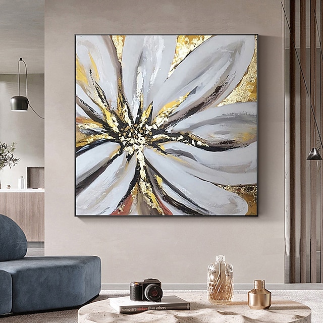  handgjord oljemålning canvas väggkonst dekoration modern abstrakt gyllene kronblad för heminredning rullad ramlös osträckt målning