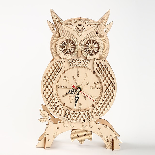  3d quebra-cabeça de madeira para adultos coruja relógio modelo kit relógio de mesa decoração para casa presente exclusivo para crianças no aniversário/dia do festival