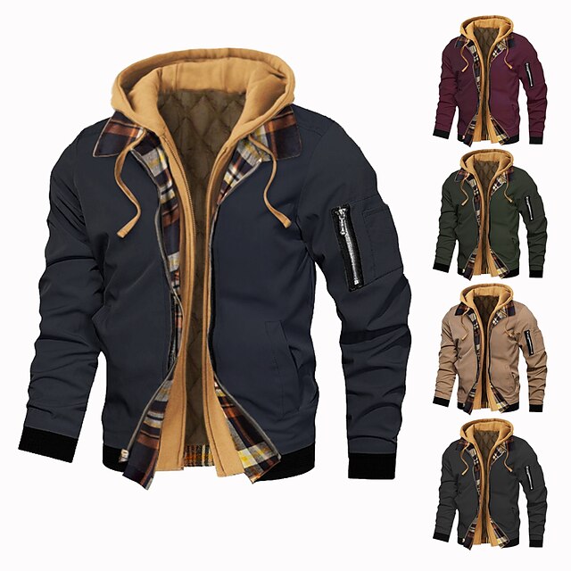 Men's Bomber Jacket Quilted Full Zip Long Sleeve Outerwear Winter ...