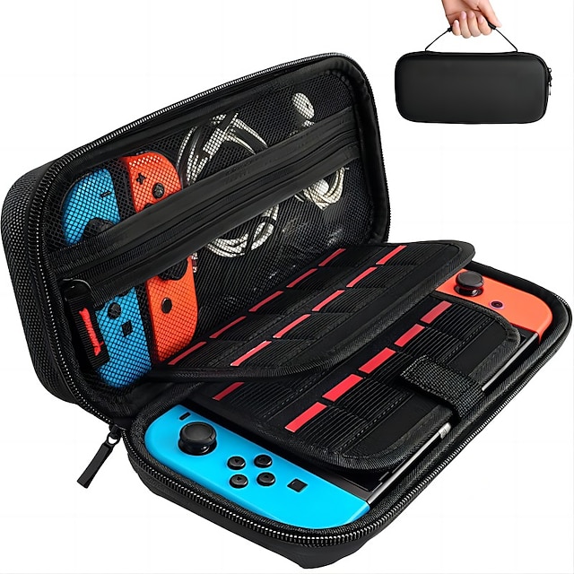  für Switch-Tragetasche kompatibel mit Nintendo Switch/Switch Oled mit 20 Spielekassetten schützende Hartschalen-Reisetasche für Konsole & Zubehör schwarz