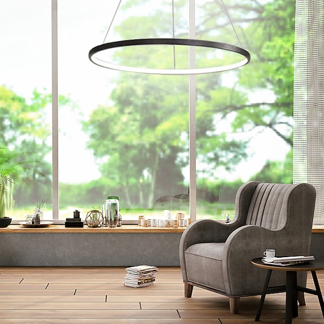  60 80 cm LED Pendant Light Circle Design Unique Design Metal Painted Finishes Contemporary Modern 110-120V 220-240V ONLY DIMMABLE WITH REMOTE CONTROL