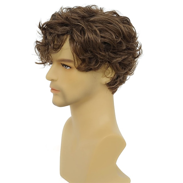 Short Brown Wigs for Men Layered Natural Looking Side Part Hair Heat Resistant Synthetic Wigs