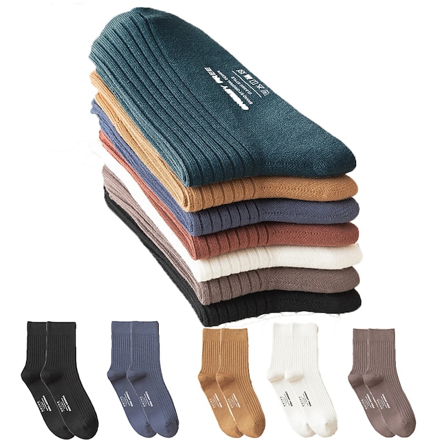  Men's 5 Pairs Socks Stockings Crew Socks Multi Color 5 Pairs Black Color Cotton Solid Colored Athleisure Daily Warm Fall & Winter