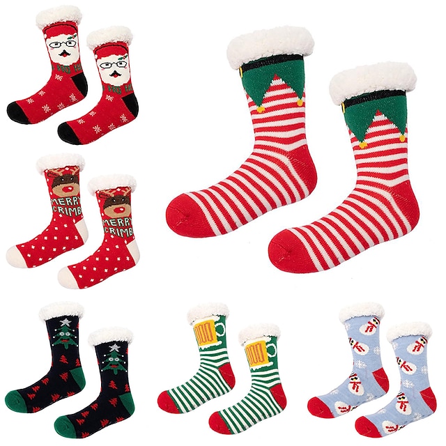  Chaussettes unisexes de Noël floues avec pinces en tricot épais doublées de polaire sherpa Chaussettes thermiques floues de Noël, chaussettes de Noël pour cadeaux de Noël, fête d'hiver