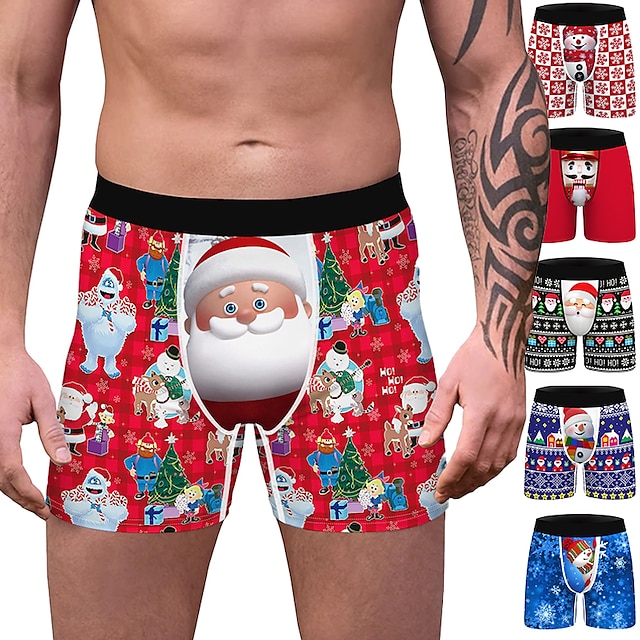  regalo de Navidad Boxers Cortos Ropa Interior Hombre Navidad Navidad Carnaval Mascarada Nochebuena Adultos Fiesta Navidad Poliéster