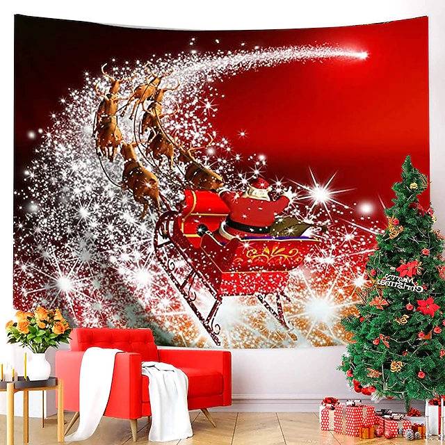Christmas Decorations Santa Claus Holiday Party Xmas Wall Tapestry Photography Background Art Decor Blanket Hanging Home Bedroom Living Room Dorm Decoration Gift Red Views 7