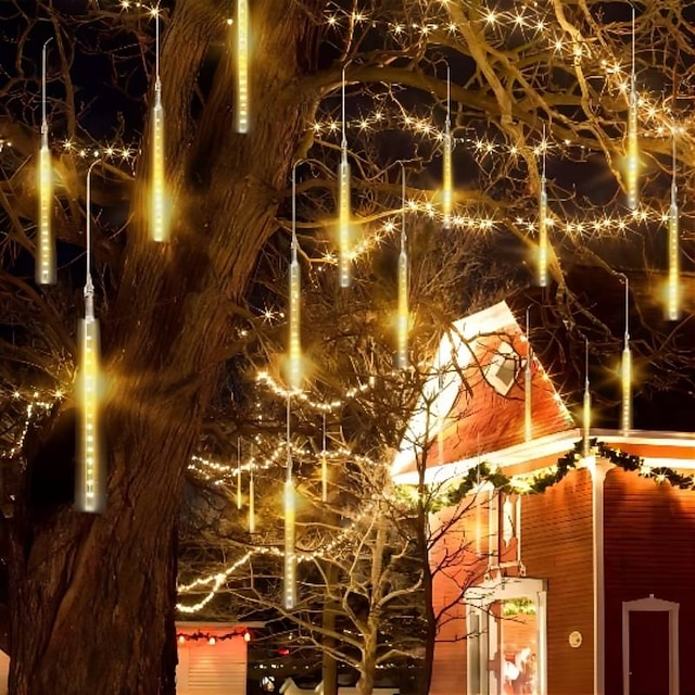  светодиодные фонари метеоритного дождя 30 см 11,8 дюйма 8 трубок 192 светодиодные сосульки снег падающие огни мерцающая звезда наружные огни капель дождя рождество свадьба украшение праздничной елки