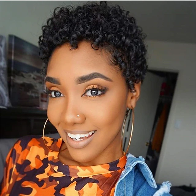 Short Curly Hair Wig Synthetic Curly Wigs for Black Women African ...