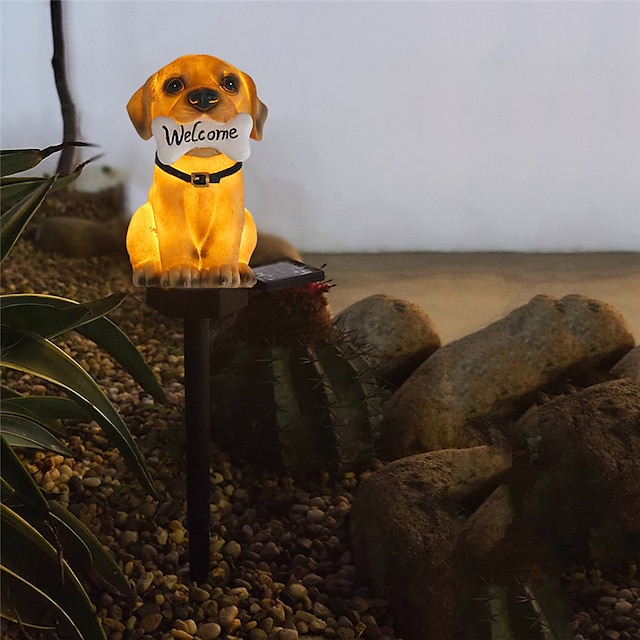 outdoor solar animal garden light cute dog resin ip65 waterproof solar yard lights paesaggio percorso riflettore led palo lampada giardino di casa natale illuminazione 1x 2x