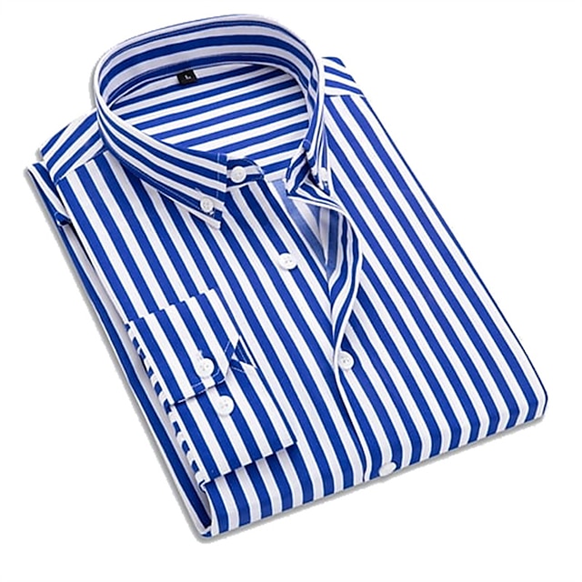  Herren Oberhemd Hemd Kragenhemd Bügelfreies Hemd Schwarz Weiß Rote Marineblau Langarm Gestreift Kragen Frühling Sommer Hochzeit Arbeit Bekleidung
