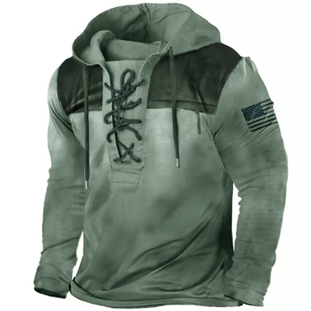 Men's Color Block Graphic Prints Hoodie Hoodies Sweatshirt Streetwear Designer Long Sleeve Hooded Sports & Outdoor Daily Sports Army Green Lace up Print Spring &  Fall Designer2
