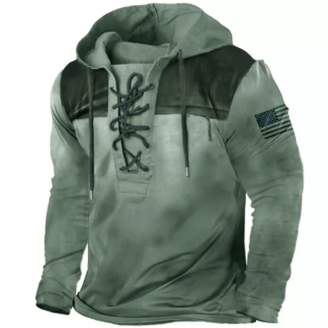 Men's Color Block Graphic Prints Hoodie Hoodies Sweatshirt Streetwear Designer Long Sleeve Hooded Sports & Outdoor Daily Sports Army Green Lace up Print Spring & Fall Designer2