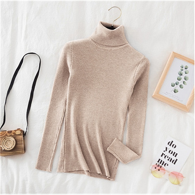 Women's Pullover Sweater Jumper Turtleneck Slim Fit Stretchy Knit Fall ...